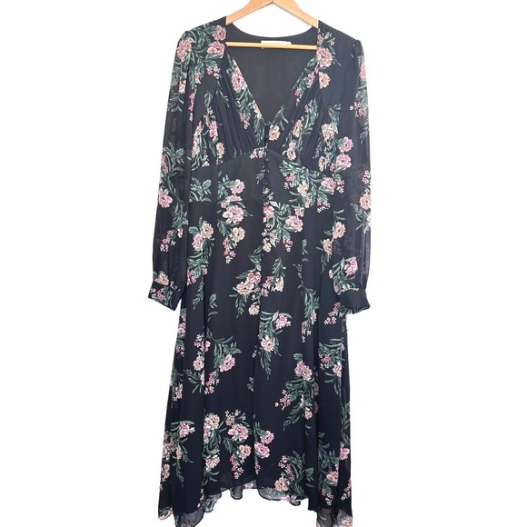 ASTR the Label Dresses & Skirts - ASTR the Label Floral Maxi Dress Womens XL Pleated Boho Long Sleeve Black Pink